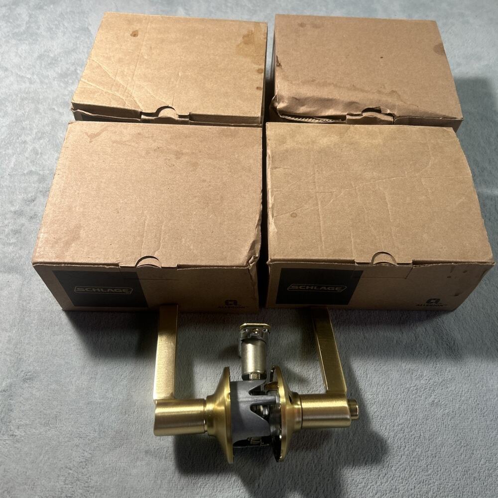 Set of 4 Schlage F10LAT608 Hall Closet Lockset Brass Latitude Passage Door Lever
